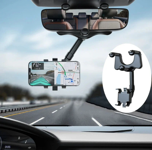 360° Car Rearview Mirror Phone Holder for Car Mount Phone and GPS Holder Support Rotating Adjustable Telescopic Phone Stand