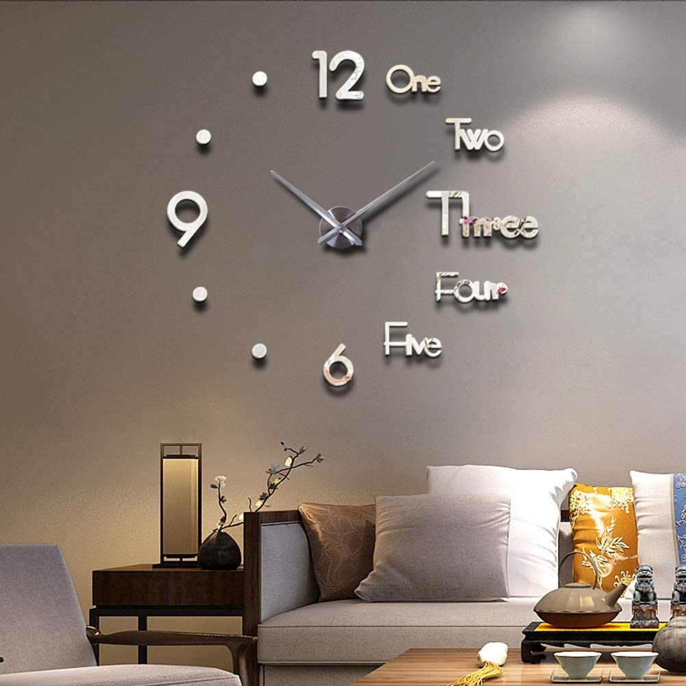 Large 3D Large Wall Clock DIY Wall Decoration Clock for Living Room Bedroom Office