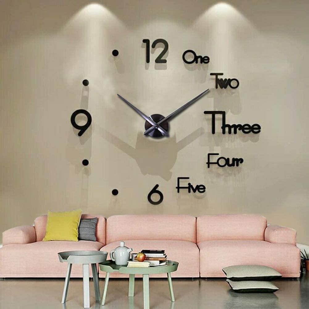 Large 3D Large Wall Clock DIY Wall Decoration Clock for Living Room Bedroom Office