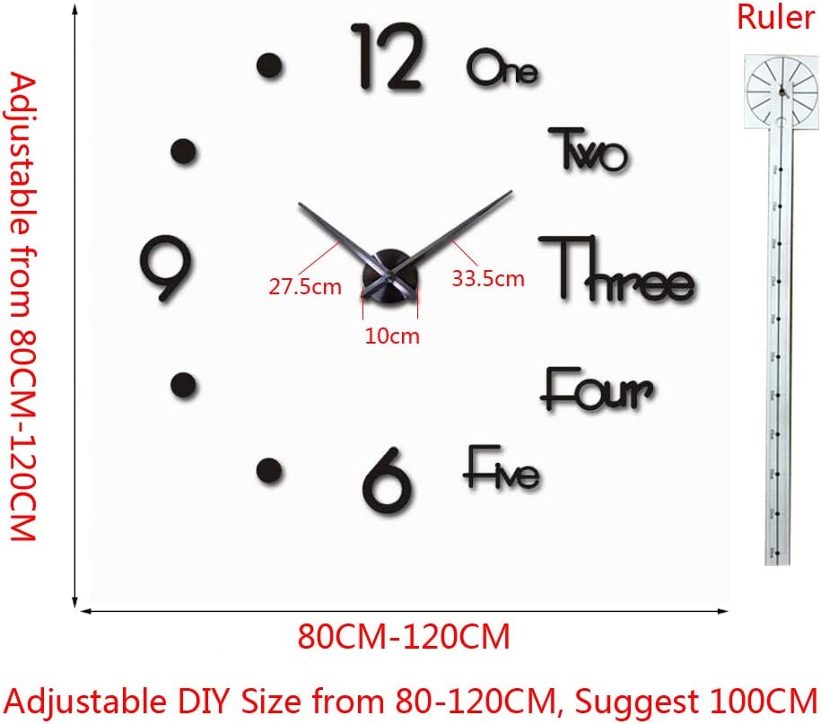 Large 3D Large Wall Clock DIY Wall Decoration Clock for Living Room Bedroom Office