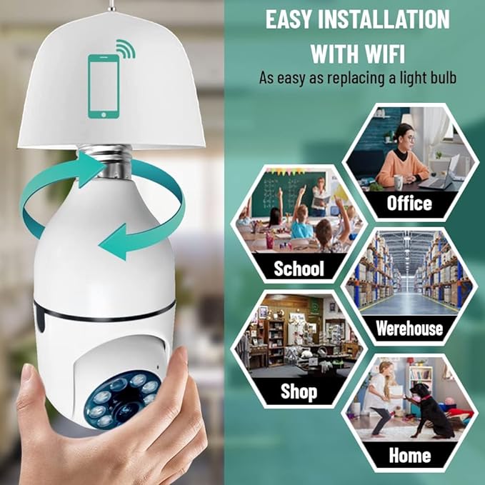 Wireless Home Camera, Light Bulb Camera 360 Degree Full HD 1080P