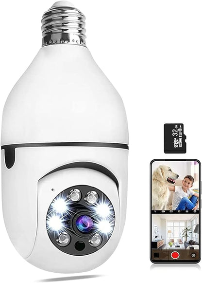 Wireless Home Camera, Light Bulb Camera 360 Degree Full HD 1080P