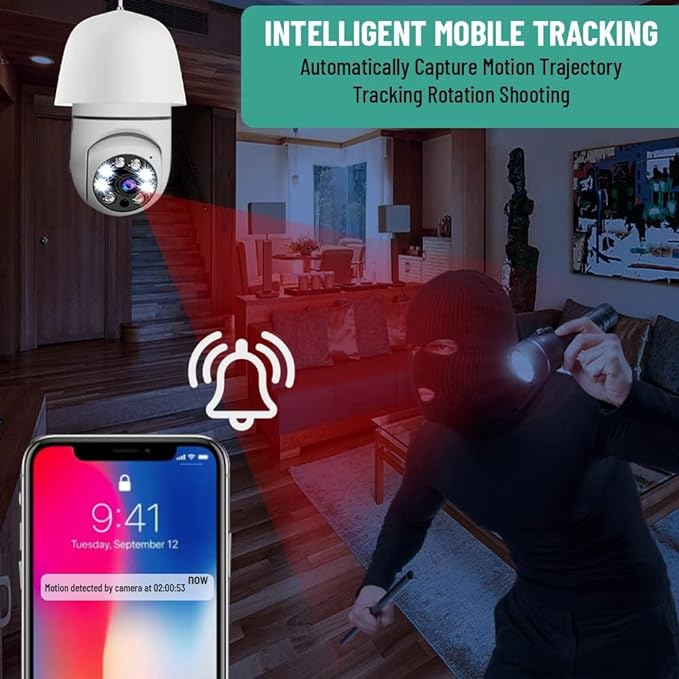 Wireless Home Camera, Light Bulb Camera 360 Degree Full HD 1080P