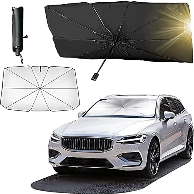 Foldable Car Umbrella Sun Shade Cover ☂️, UV Reflector And Heat 🌞, Sunshade for Cars 🚗, Fits Most Vans and SUVs 🚐 (57 x 31 In)