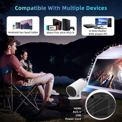 40"-130" Smart Mini Projector 5G WIFI, Support 4K, Big Screen Experience with Premium 360 Sound, 5.0 Bluetooth Movie Projector Compatible With Android/iOS/Windows/TV Stick/HDMI/USB/Audio 3.5