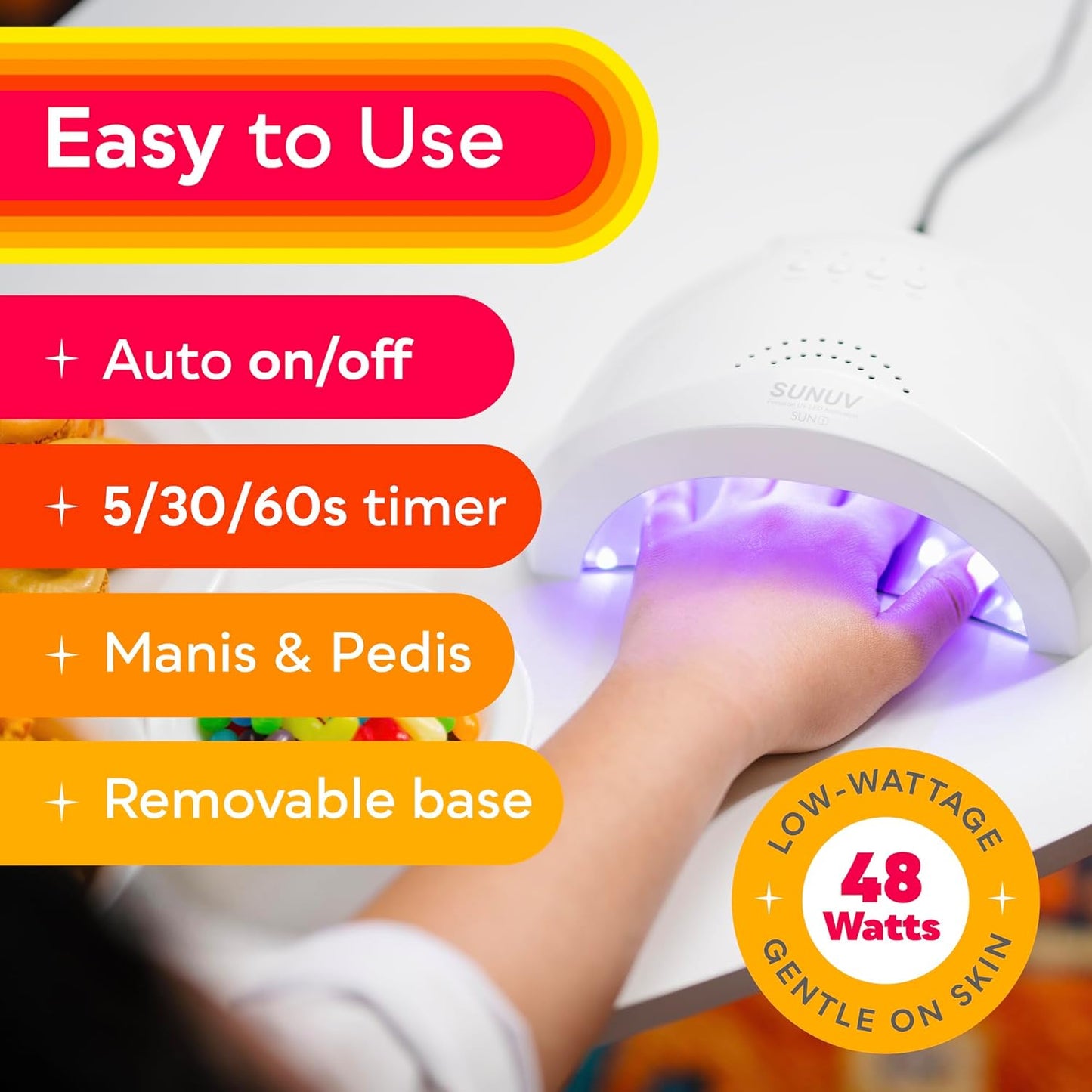 UV LED Nail Lamp, SUNUV Gel Nail Light for Nail Polish 48W UV Dryer with 3 Timers