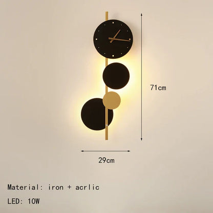 Nordic Creative  Acrylic Black Gold LED Clock  Wall Light Bedroom Dining Room Living Room Lighting Fixtures Dropshipping