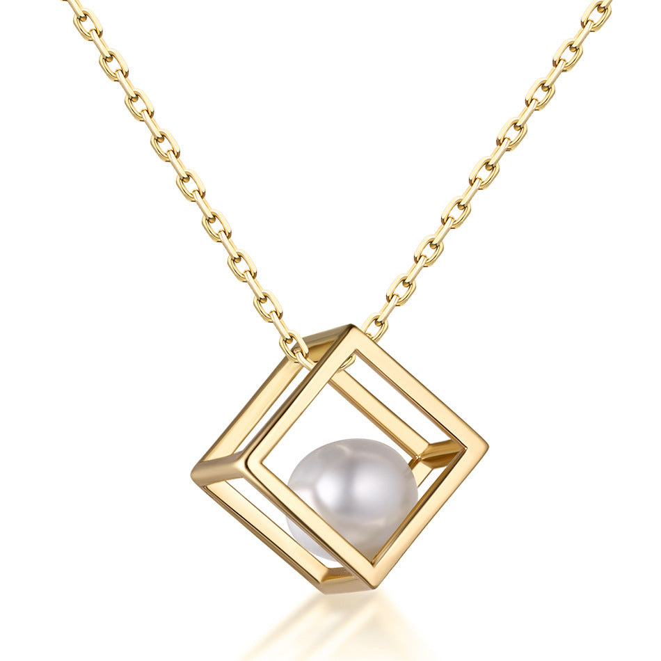 Love Cube Necklace Women's 925 Sterling Silver All-match Pearl Pendant Light Luxury Necklace