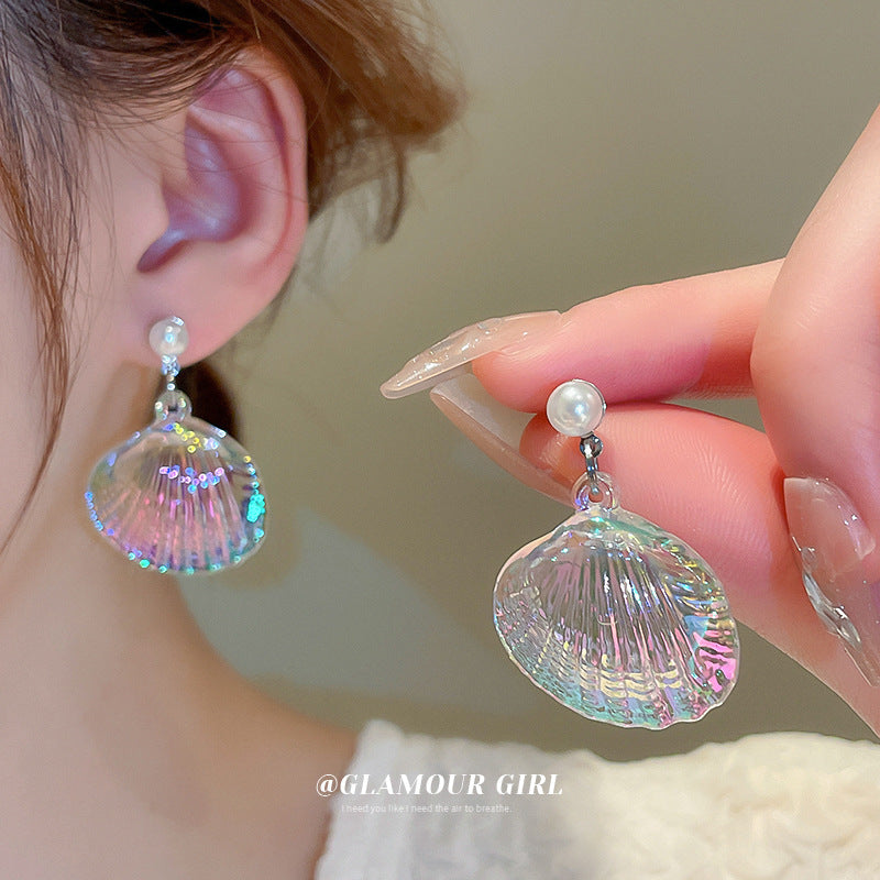 Silver Needle Shell Illusion Colorful Super Immortal Pearl Earrings